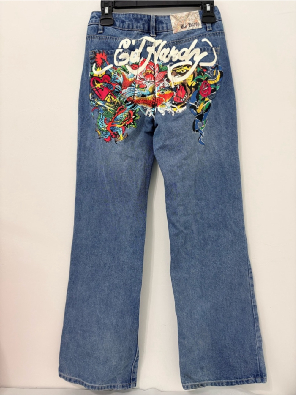 Ed Hardy Tattoo Graphic Wide Leg Jeans Sz 26 Light Wash EUC #309 - Picture 6 of 14